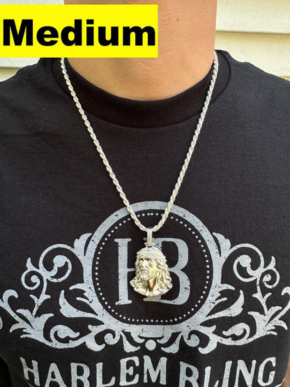 HarlemBling Solid 925 Silver MOISSANITE Jesus Piece Iced Pendant Necklace Handmade In Italy