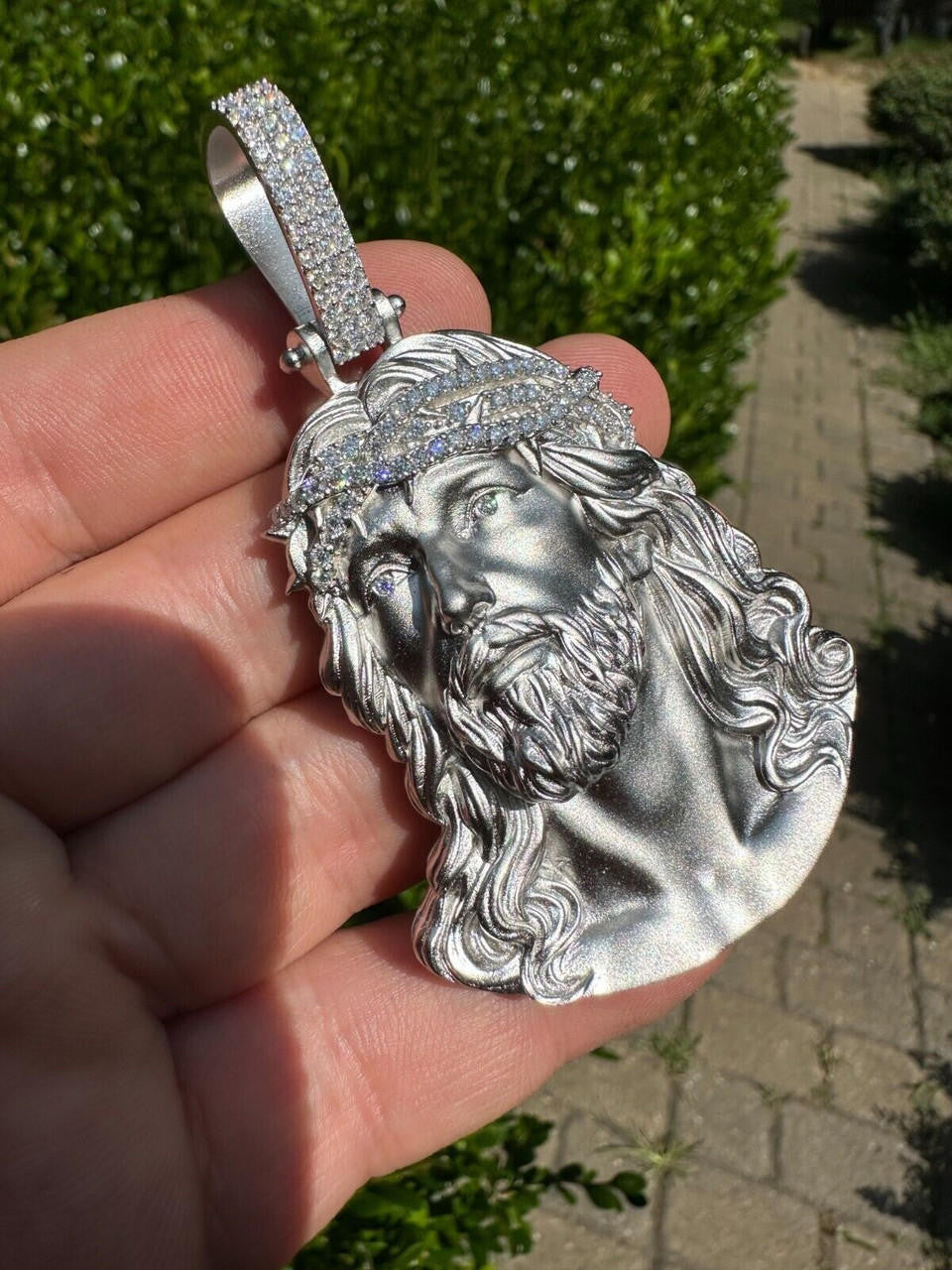 HarlemBling Solid 925 Silver MOISSANITE Jesus Piece Iced Pendant Necklace Handmade In Italy