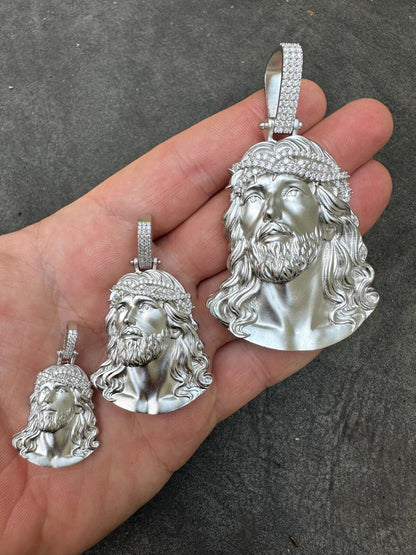 HarlemBling Solid 925 Silver MOISSANITE Jesus Piece Iced Pendant Necklace Handmade In Italy
