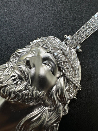 HarlemBling Solid 925 Silver MOISSANITE Jesus Piece Iced Pendant Necklace Handmade In Italy