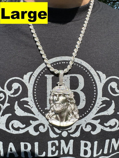 HarlemBling Solid 925 Silver MOISSANITE Jesus Piece Iced Pendant Necklace Handmade In Italy