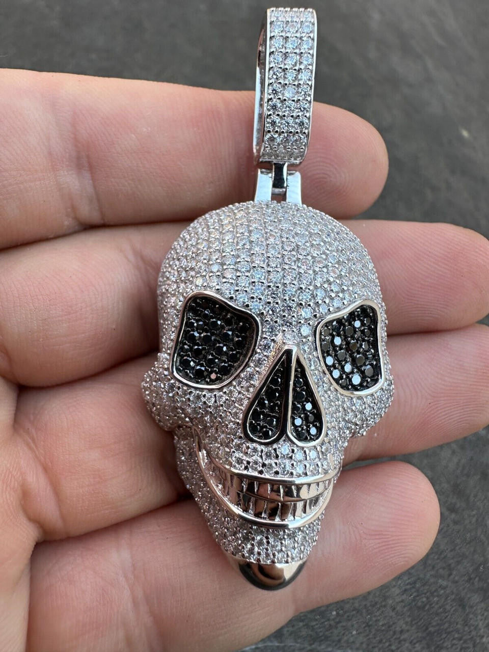 HarlemBling Solid 925 Silver MOISSANITE Skull Iced Fully 3D Hip Hop Pendant Necklace 3 Sizes