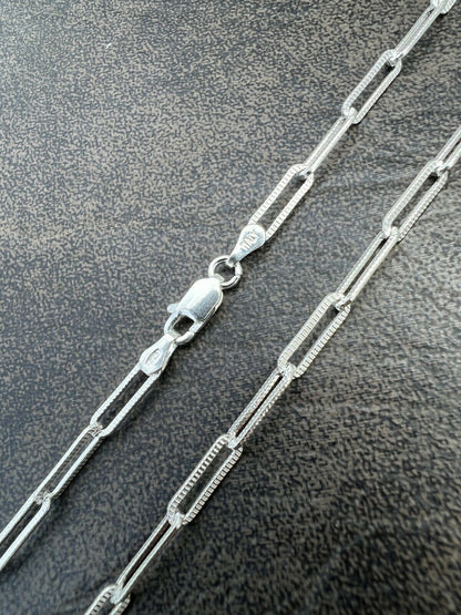 HarlemBling Solid 925 Silver Paperclip Rolo Chain 3.5mm Diamond Cut Necklace Italy Layered