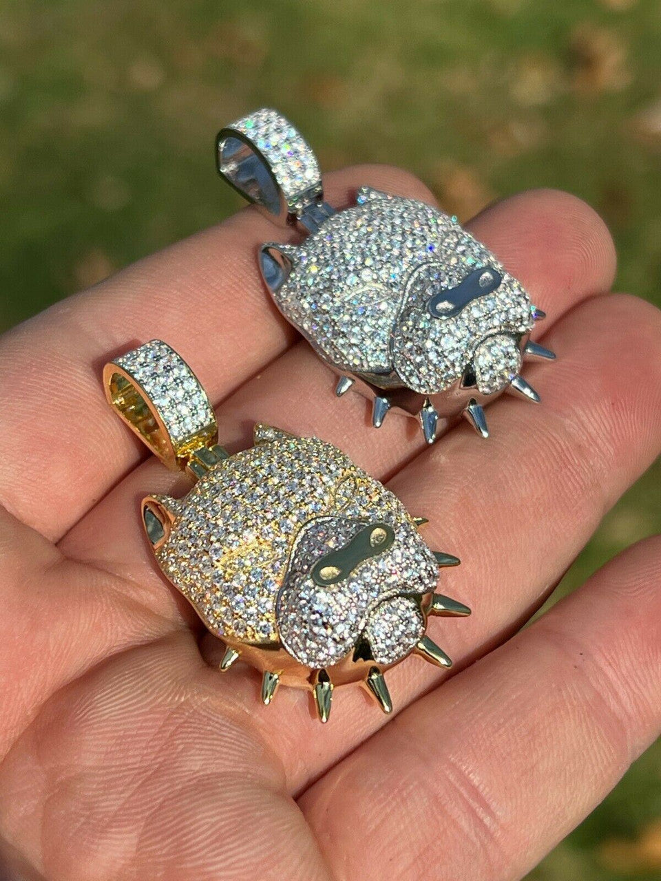 HarlemBling Solid 925 Silver Pitbull Dog Pendant Necklace Iced Diamond Gold Necklace Hip Hop