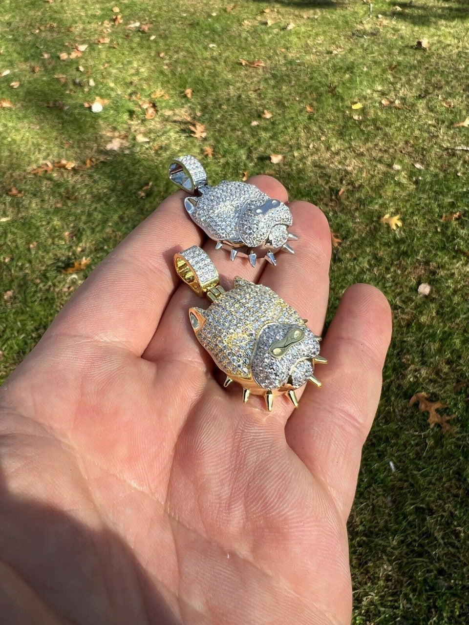 HarlemBling Solid 925 Silver Pitbull Dog Pendant Necklace Iced Diamond Gold Necklace Hip Hop