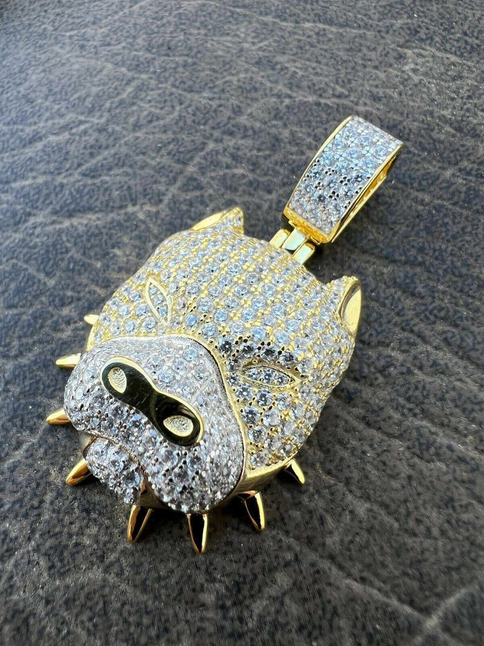 HarlemBling Solid 925 Silver Pitbull Dog Pendant Necklace Iced Diamond Gold Necklace Hip Hop