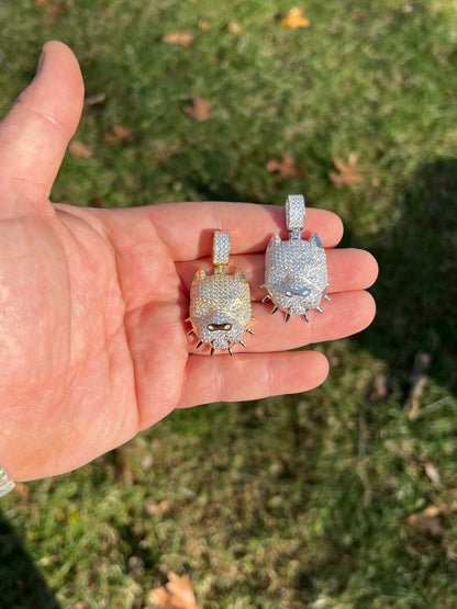 HarlemBling Solid 925 Silver Pitbull Dog Pendant Necklace Iced Diamond Gold Necklace Hip Hop