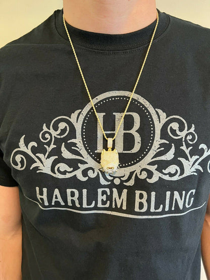 HarlemBling Solid 925 Silver Pitbull Dog Pendant Necklace Iced Diamond Gold Necklace Hip Hop
