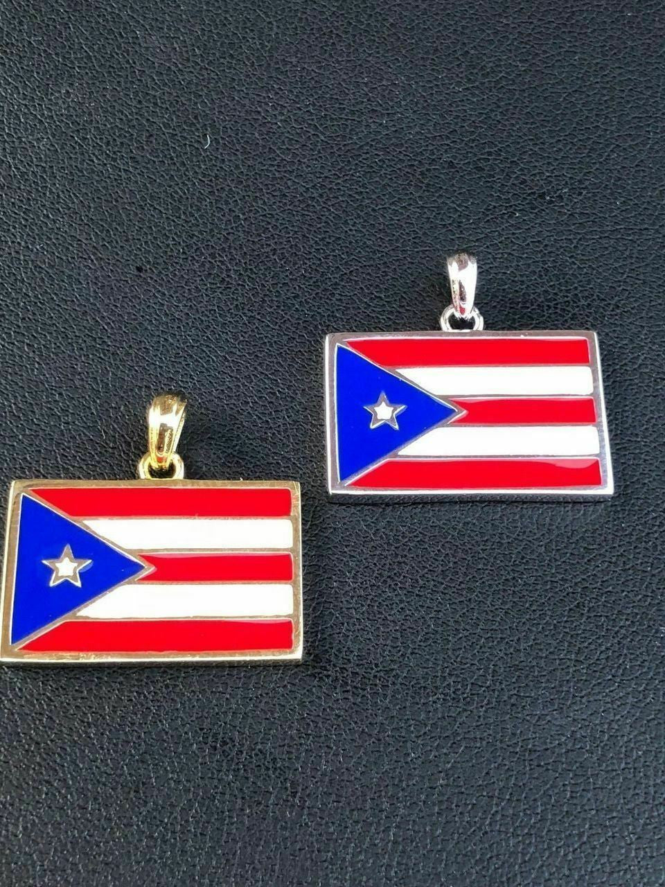 HarlemBling Solid 925 Silver Puerto Rico Flag Pendant Small 1x0.75 Mens Womens 14k Gold
