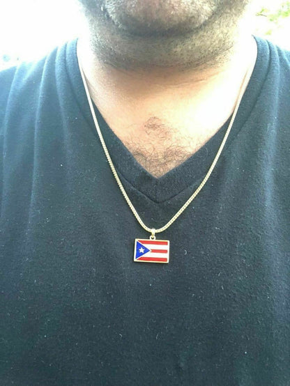 HarlemBling Solid 925 Silver Puerto Rico Flag Pendant Small 1x0.75 Mens Womens 14k Gold
