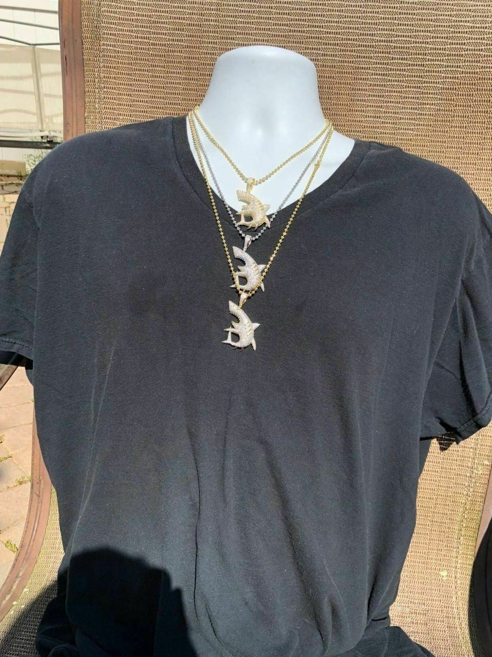 HarlemBling Solid 925 Silver Shark Pendant Diamond 2 Big Piece Hip Hop Real ICED Migos