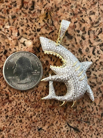 HarlemBling Solid 925 Silver Shark Pendant Diamond 2 Big Piece Hip Hop Real ICED Migos