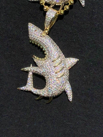 HarlemBling Solid 925 Silver Shark Pendant Diamond 2 Big Piece Hip Hop Real ICED Migos