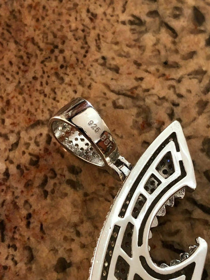 HarlemBling Solid 925 Silver Shark Pendant Diamond 2 Big Piece Hip Hop Real ICED Migos