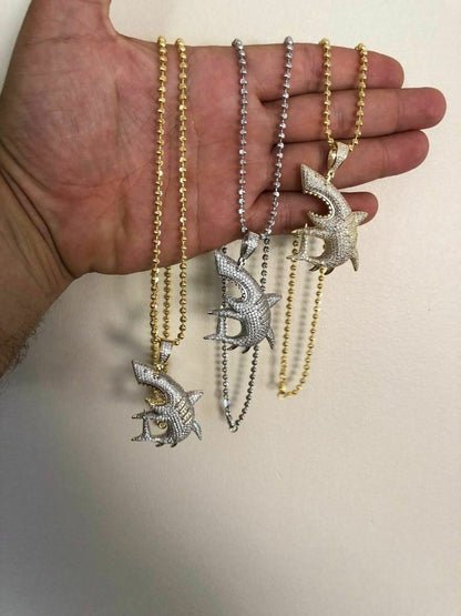 HarlemBling Solid 925 Silver Shark Pendant Diamond 2 Big Piece Hip Hop Real ICED Migos