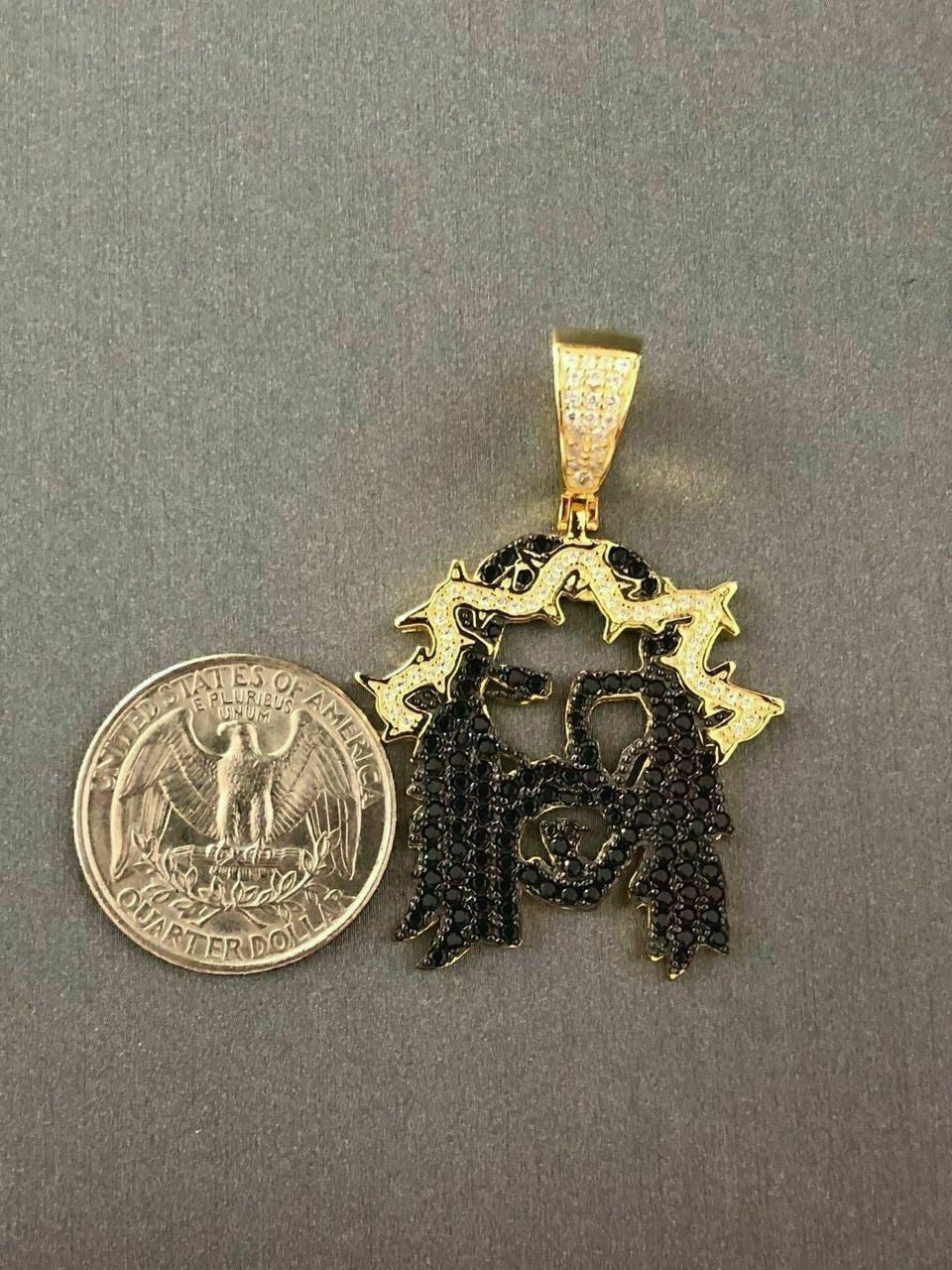 HarlemBling Solid 925 Silver Super Icy Jesus Piece Black Diamond Rapper Gold Chain Pendant
