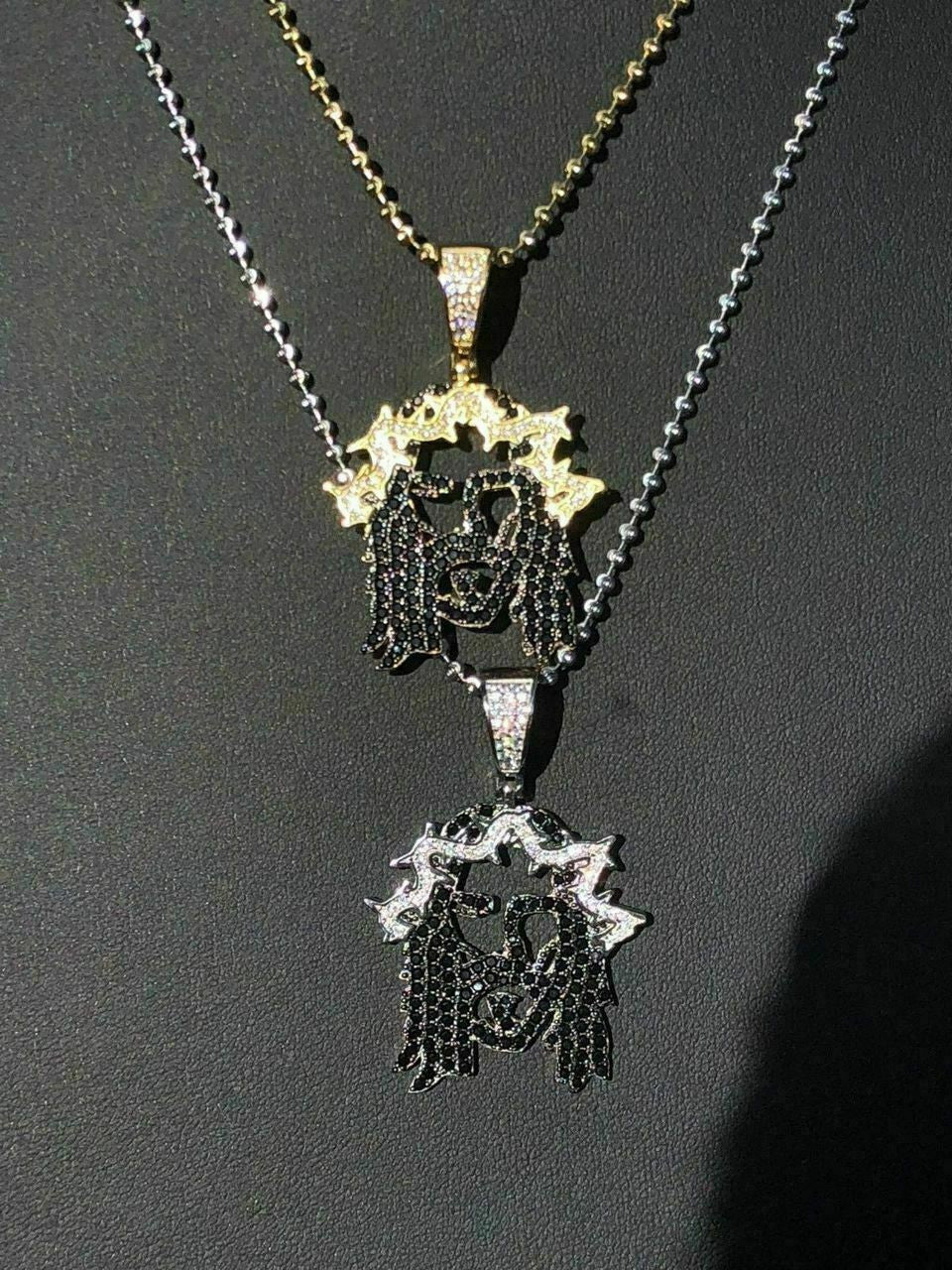 HarlemBling Solid 925 Silver Super Icy Jesus Piece Black Diamond Rapper Gold Chain Pendant