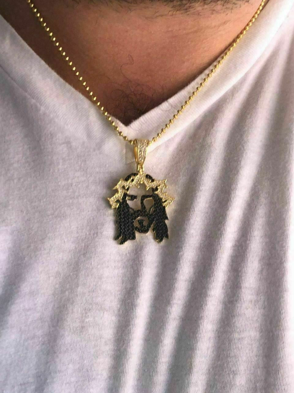 HarlemBling Solid 925 Silver Super Icy Jesus Piece Black Diamond Rapper Gold Chain Pendant