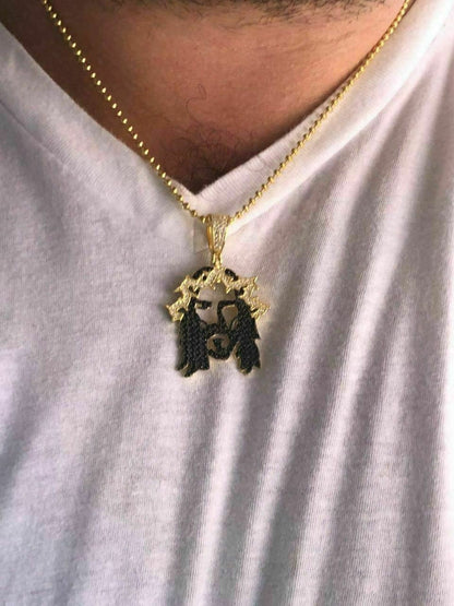 HarlemBling Solid 925 Silver Super Icy Jesus Piece Black Diamond Rapper Gold Chain Pendant