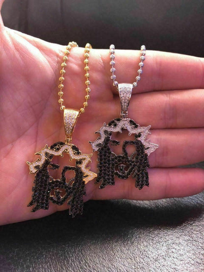 HarlemBling Solid 925 Silver Super Icy Jesus Piece Black Diamond Rapper Gold Chain Pendant