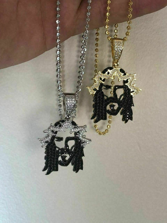 HarlemBling Solid 925 Silver Super Icy Jesus Piece Black Diamond Rapper Gold Chain Pendant