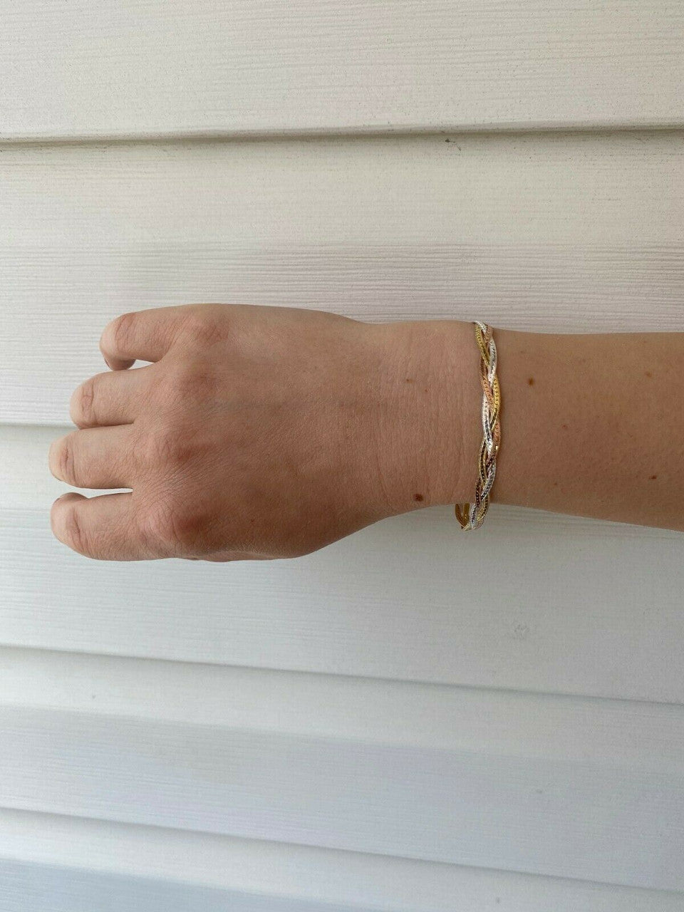 HarlemBling Solid 925 Silver Tri Color Yellow Rose Gold Twisted Braided Herringbone Bracelet Matte Finish