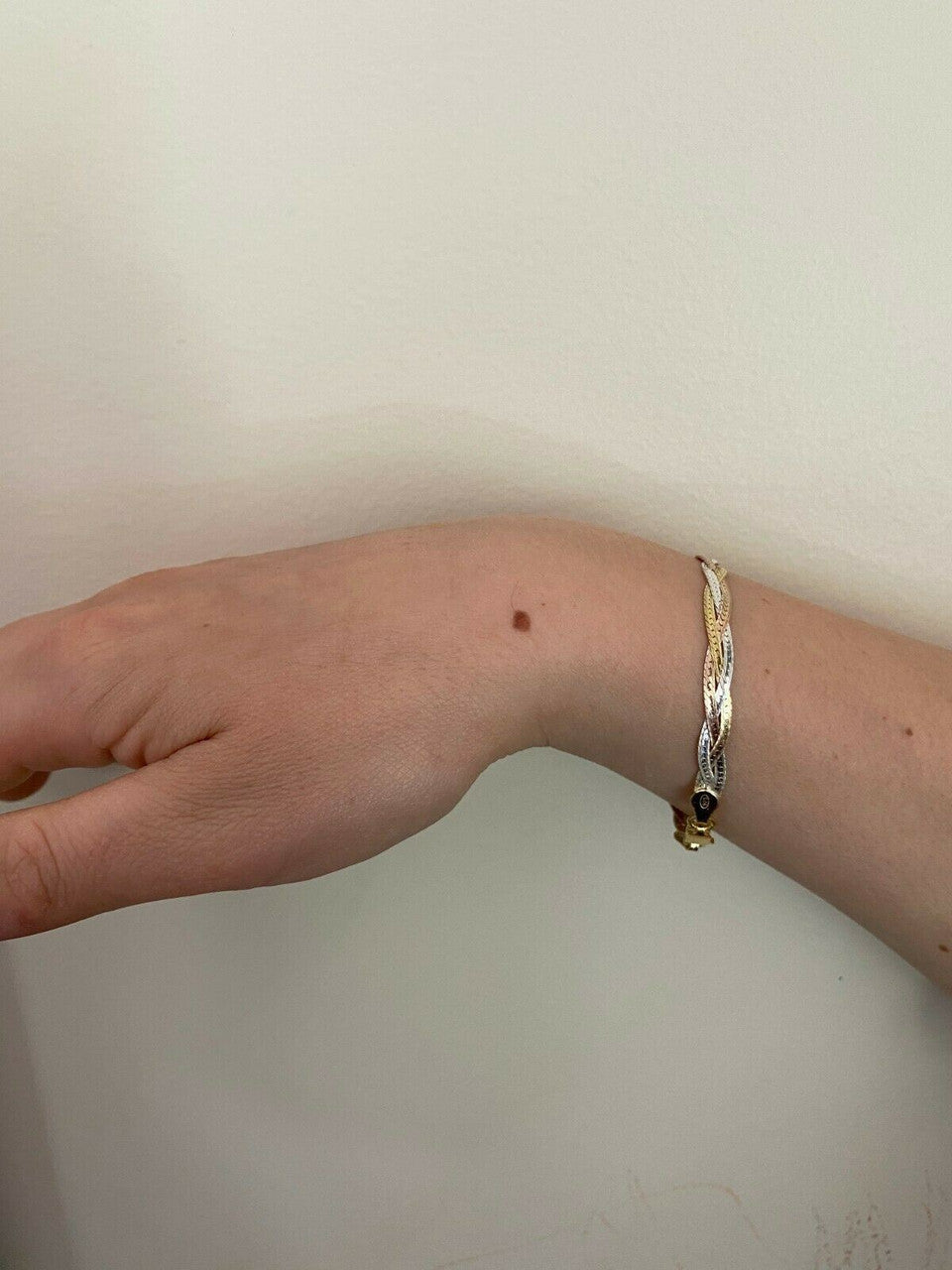 HarlemBling Solid 925 Silver Tri Color Yellow Rose Gold Twisted Braided Herringbone Bracelet Matte Finish