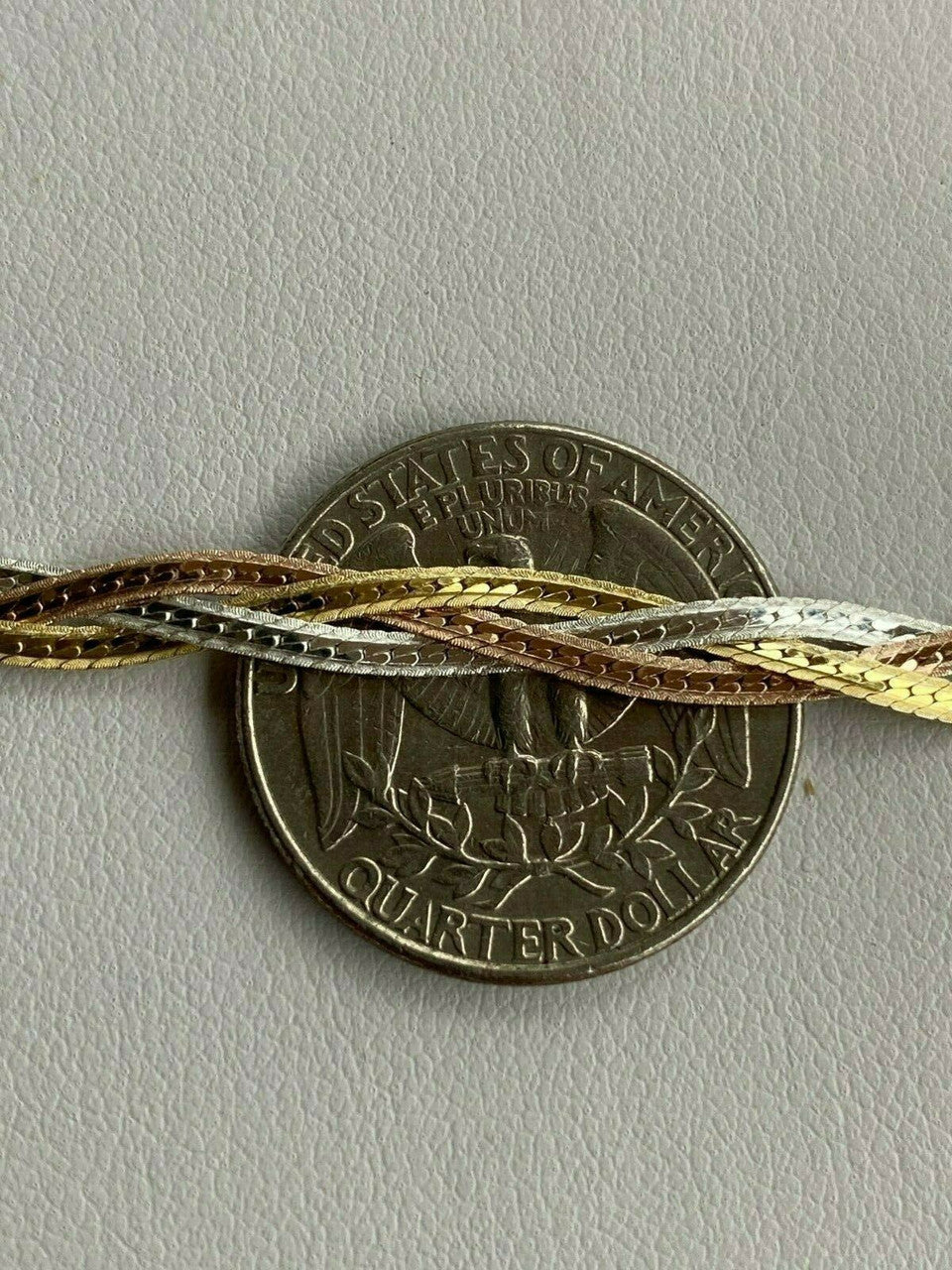 HarlemBling Solid 925 Silver Tri Color Yellow Rose Gold Twisted Braided Herringbone Bracelet Matte Finish