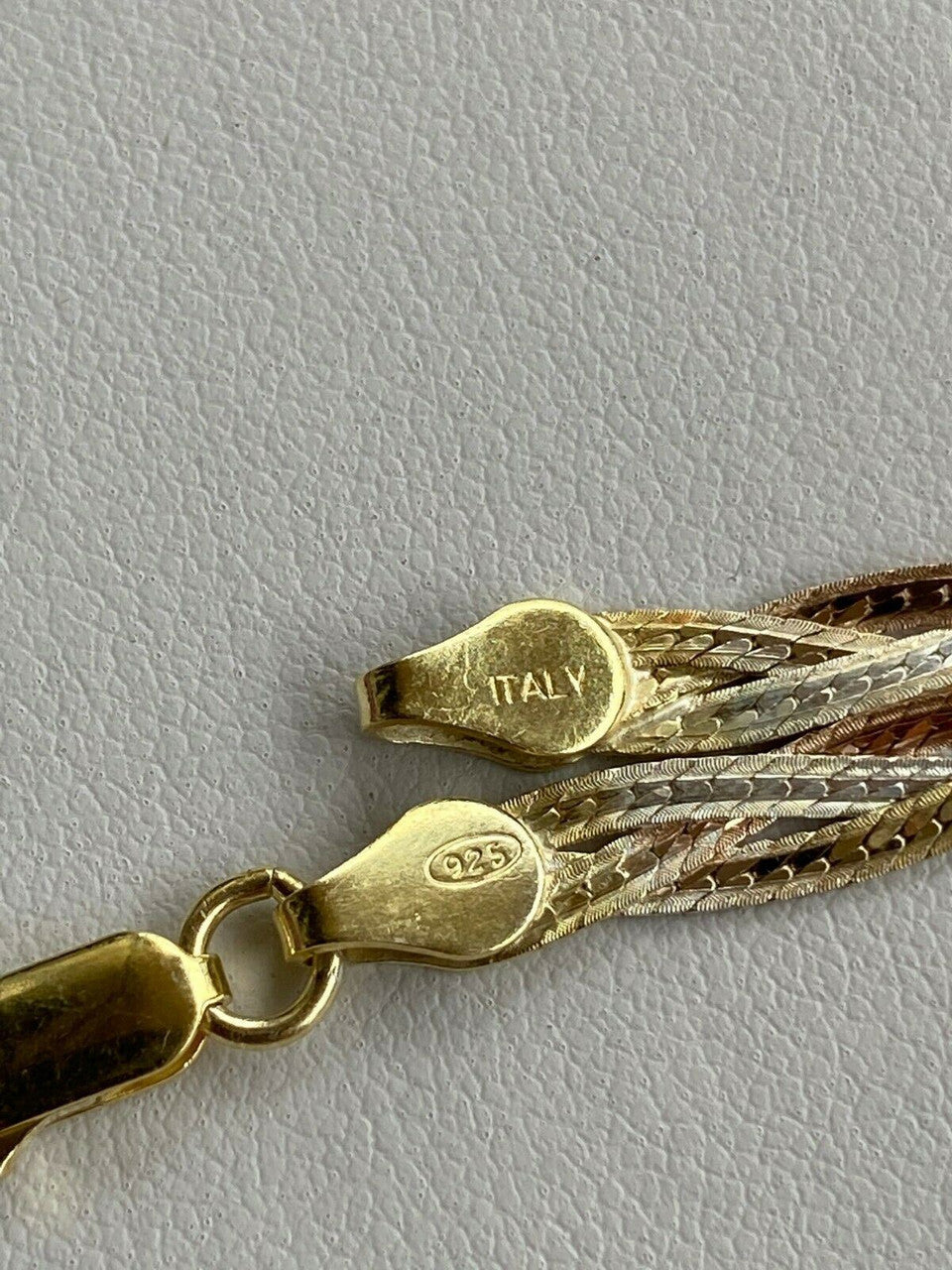 HarlemBling Solid 925 Silver Tri Color Yellow Rose Gold Twisted Braided Herringbone Bracelet Matte Finish