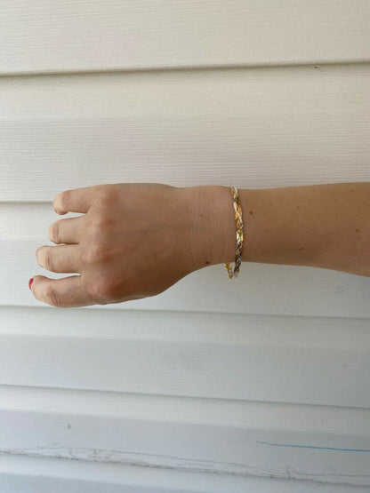 HarlemBling Solid 925 Silver Tri Color Yellow Rose Gold Twisted Braided Herringbone Bracelet