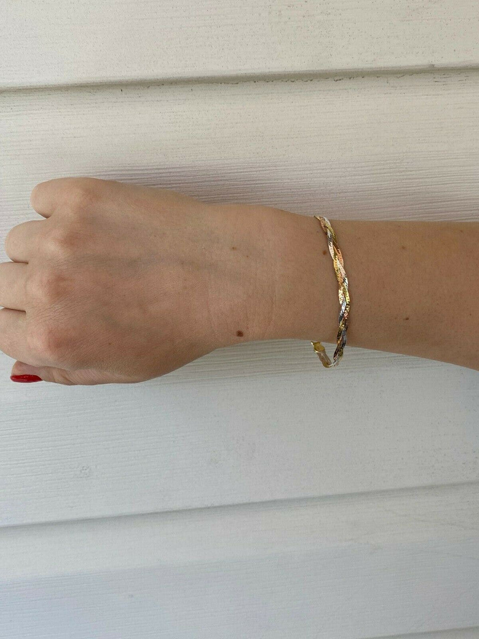 HarlemBling Solid 925 Silver Tri Color Yellow Rose Gold Twisted Braided Herringbone Bracelet