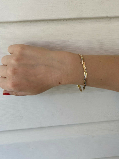HarlemBling Solid 925 Silver Tri Color Yellow Rose Gold Twisted Braided Herringbone Bracelet