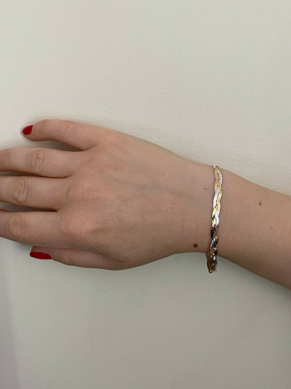 HarlemBling Solid 925 Silver Tri Color Yellow Rose Gold Twisted Braided Herringbone Bracelet