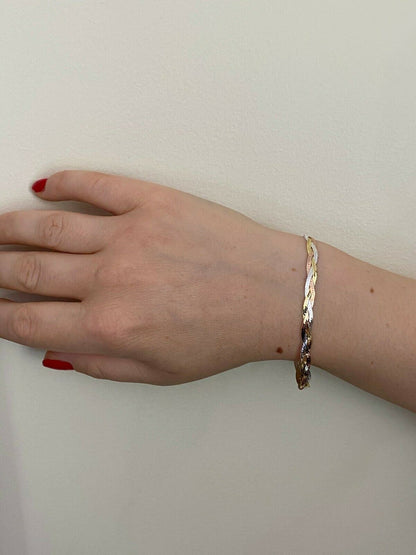 HarlemBling Solid 925 Silver Tri Color Yellow Rose Gold Twisted Braided Herringbone Bracelet