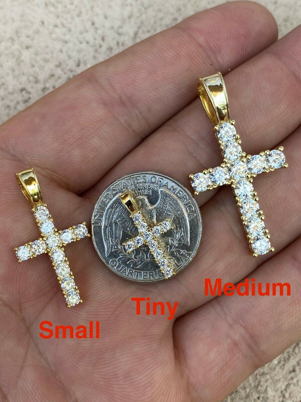 Solid 925 Sterling & 14k Gold Silver Tennis Cross Pendant Diamond