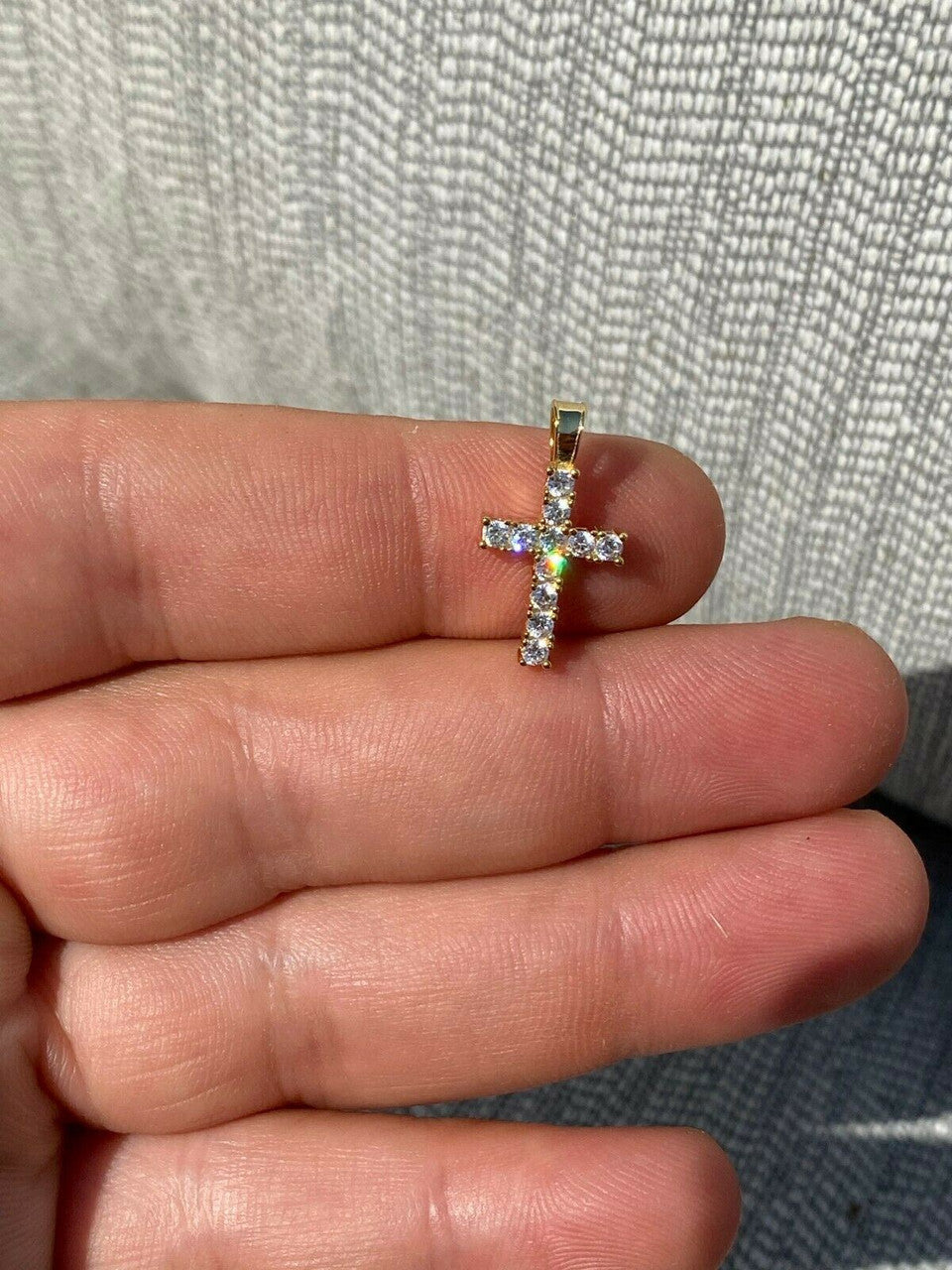 Solid 925 Sterling & 14k Gold Silver Tennis Cross Pendant Diamond