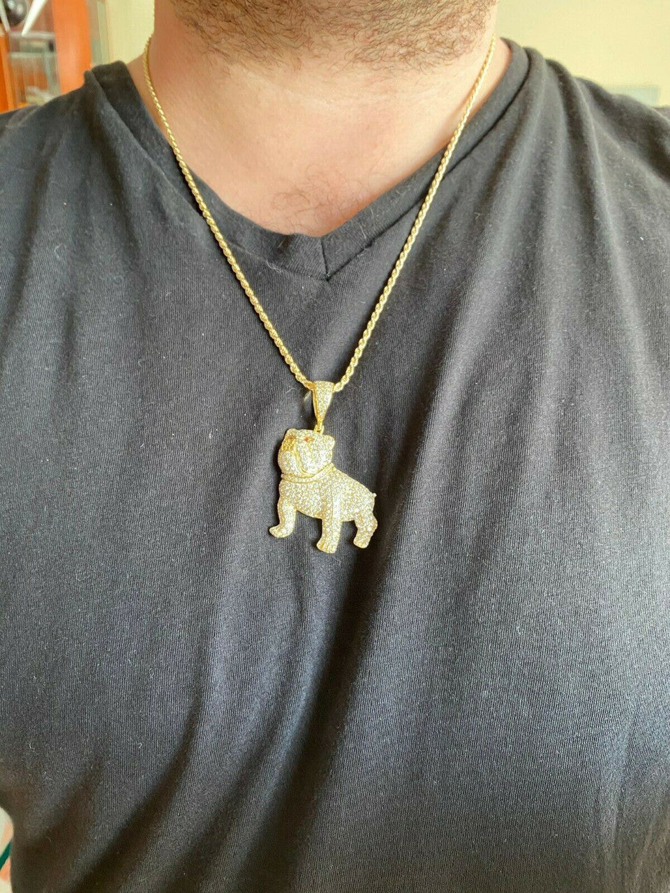 HarlemBling Solid 925 Sterling Bull Dog Pendant Necklace Iced Gold Silver Necklace Hip Hop