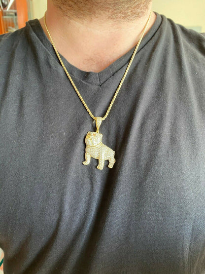 HarlemBling Solid 925 Sterling Bull Dog Pendant Necklace Iced Gold Silver Necklace Hip Hop