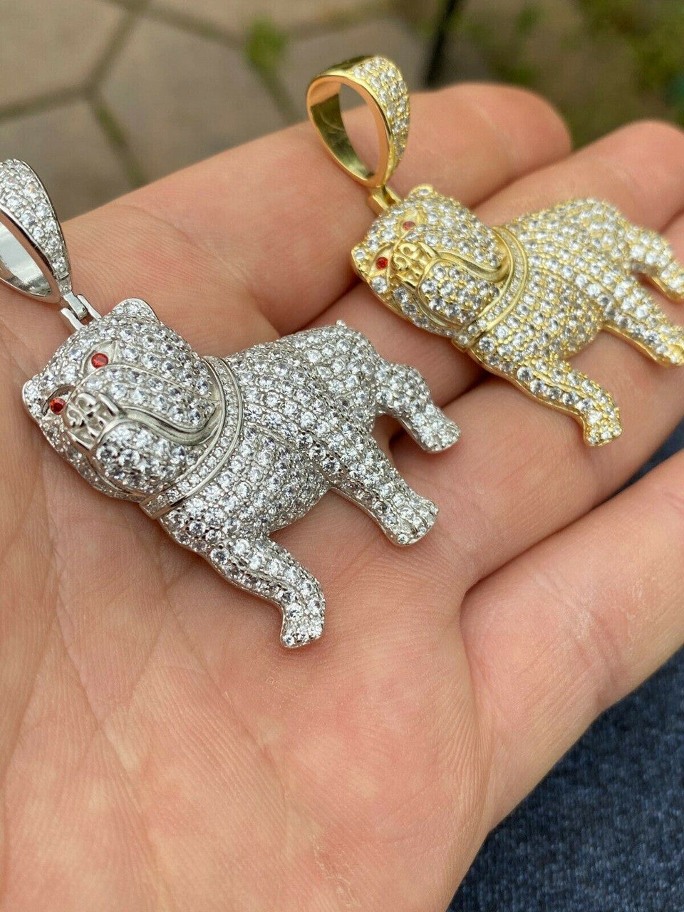 HarlemBling Solid 925 Sterling Bull Dog Pendant Necklace Iced Gold Silver Necklace Hip Hop