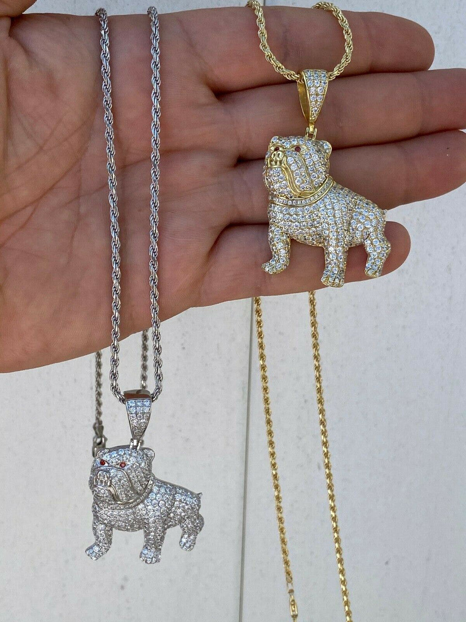 HarlemBling Solid 925 Sterling Bull Dog Pendant Necklace Iced Gold Silver Necklace Hip Hop