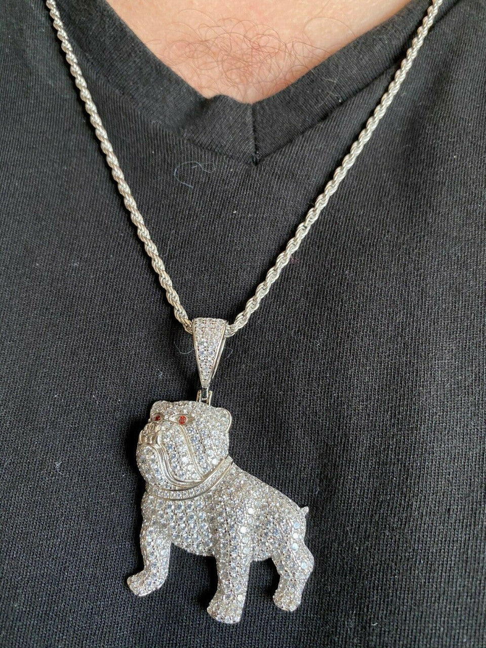 HarlemBling Solid 925 Sterling Bull Dog Pendant Necklace Iced Gold Silver Necklace Hip Hop