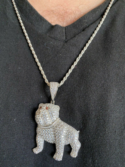 HarlemBling Solid 925 Sterling Bull Dog Pendant Necklace Iced Gold Silver Necklace Hip Hop