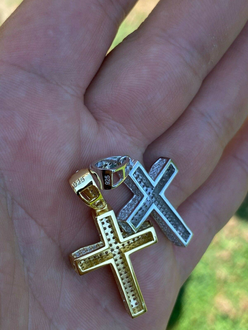 HarlemBling Solid 925 Sterling Silver 1 Iced Diamond Cross Pendant - Gold Hip Hop Necklace