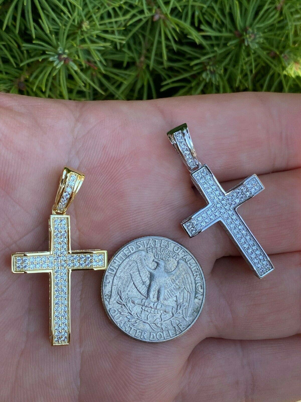 HarlemBling Solid 925 Sterling Silver 1 Iced Diamond Cross Pendant - Gold Hip Hop Necklace