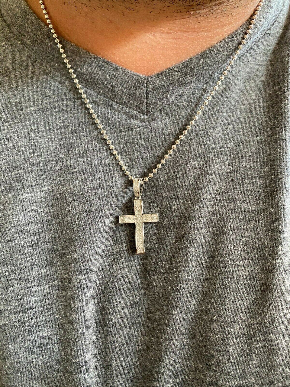 HarlemBling Solid 925 Sterling Silver 1 Iced Diamond Cross Pendant - Gold Hip Hop Necklace