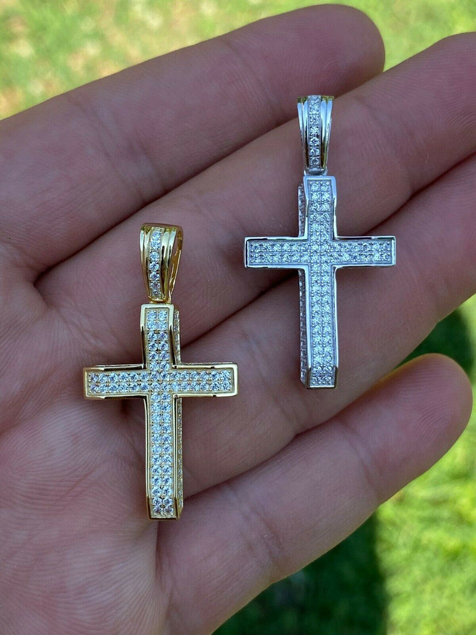 HarlemBling Solid 925 Sterling Silver 1 Iced Diamond Cross Pendant - Gold Hip Hop Necklace