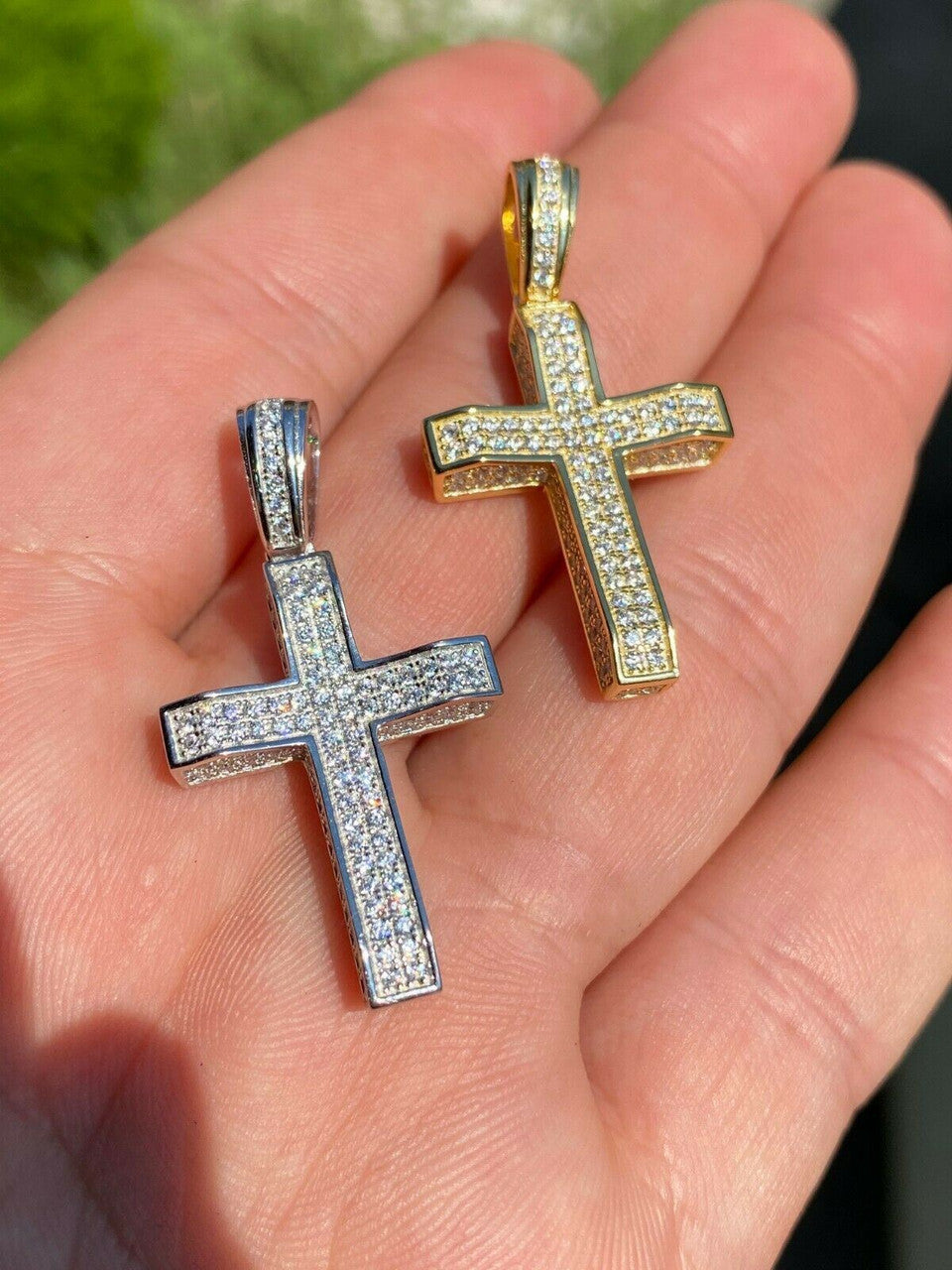 HarlemBling Solid 925 Sterling Silver 1 Iced Diamond Cross Pendant - Gold Hip Hop Necklace