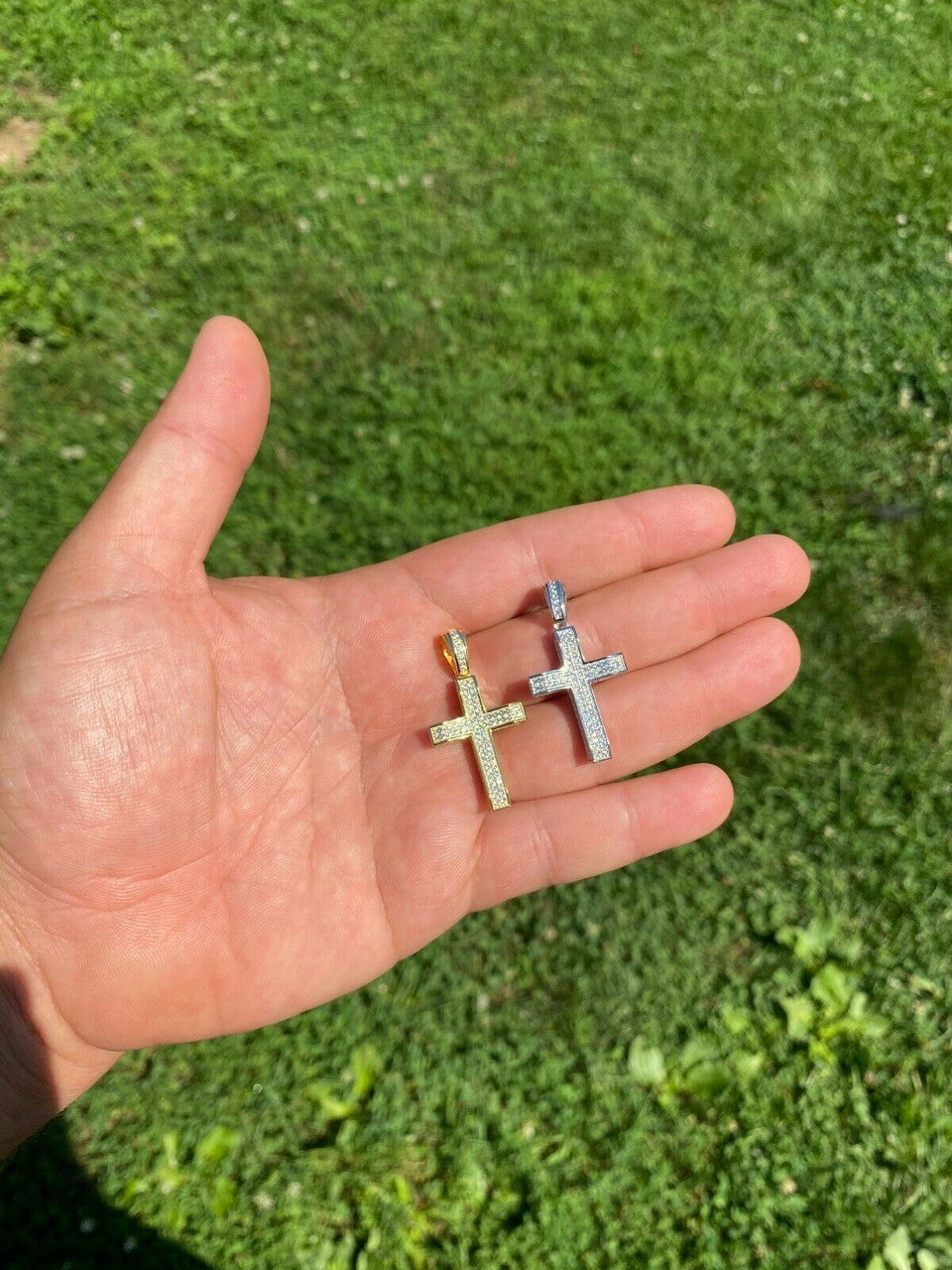 HarlemBling Solid 925 Sterling Silver 1 Iced Diamond Cross Pendant - Gold Hip Hop Necklace