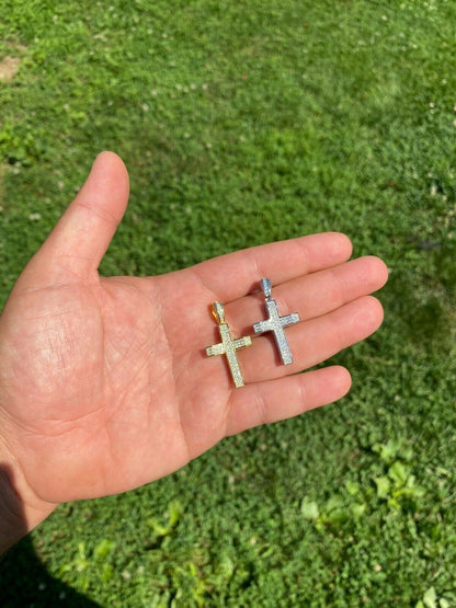 HarlemBling Solid 925 Sterling Silver 1 Iced Diamond Cross Pendant - Gold Hip Hop Necklace