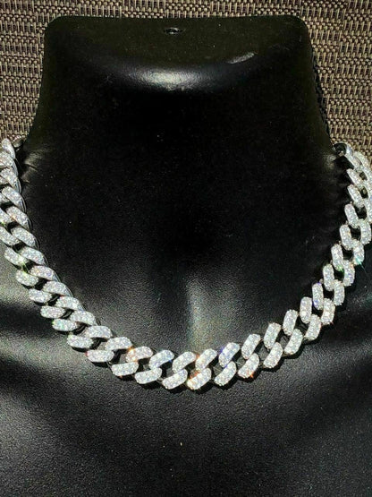 HarlemBling Solid 925 Sterling Silver 15mm Miami Cuban Chain 18 20 Choker 80ct Man Diamond